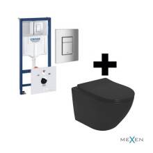 Фото g1 товару Комплект інсталяції Grohe, унітаз підвісний MEXEN LENA RIMLESS, чорний мат. + кришка вільнопадаюча (660) SLIM LENA, RICO, SOFIA, CARMEN та кнопка