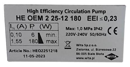 Шилдік насосу циркуляційного частотного Wita HE OEM 2 120-25 /180 (HEO22512181) Шилдік насосу циркуляційного частотного Wita HE OEM 2 120-25 /180 (HEO22512181)