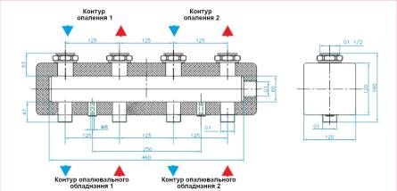 Коллектор WOMIX C60 2 F - DN 25 на 2 контури схема (616011) Коллектор WOMIX C60 2 F - DN 25 на 2 контури схема (616011)