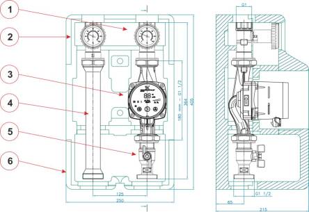 Насосна група пряма Womix SA 125 - DN 25 (без насосу) 606051 в ізоляції схема