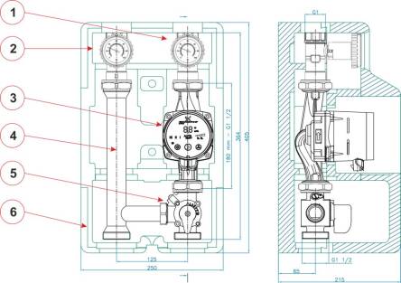 Насосна група змішувальна з трьохходовим клапаном WOMIX SMT 125-DN25 (1*) без насоса  в ізоляції схема
