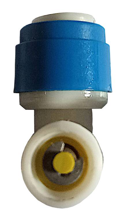 Кутник зі зворотним клапаном 1/4T x 1/4ЗР TOPFILTER (QKZ1418) вигляд збоку зворотнього клапана